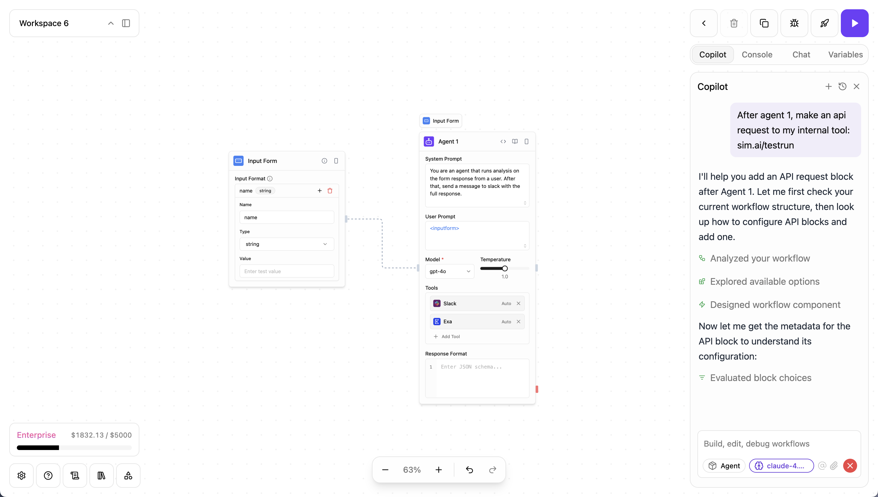 Agent Serve AI Copilot assisting with workflow development